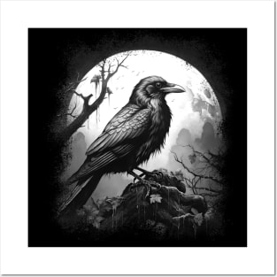 Black Crow in Full Moon Posters and Art